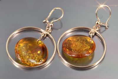 Oro rosa ruso soviético plateado en oro 925 Pendientes ámbar veab010